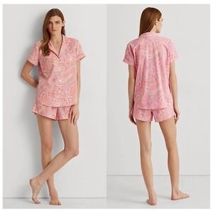 Lauren Ralph Lauren Pink Paisley Short Sleeve Pajama Set Women's size Small